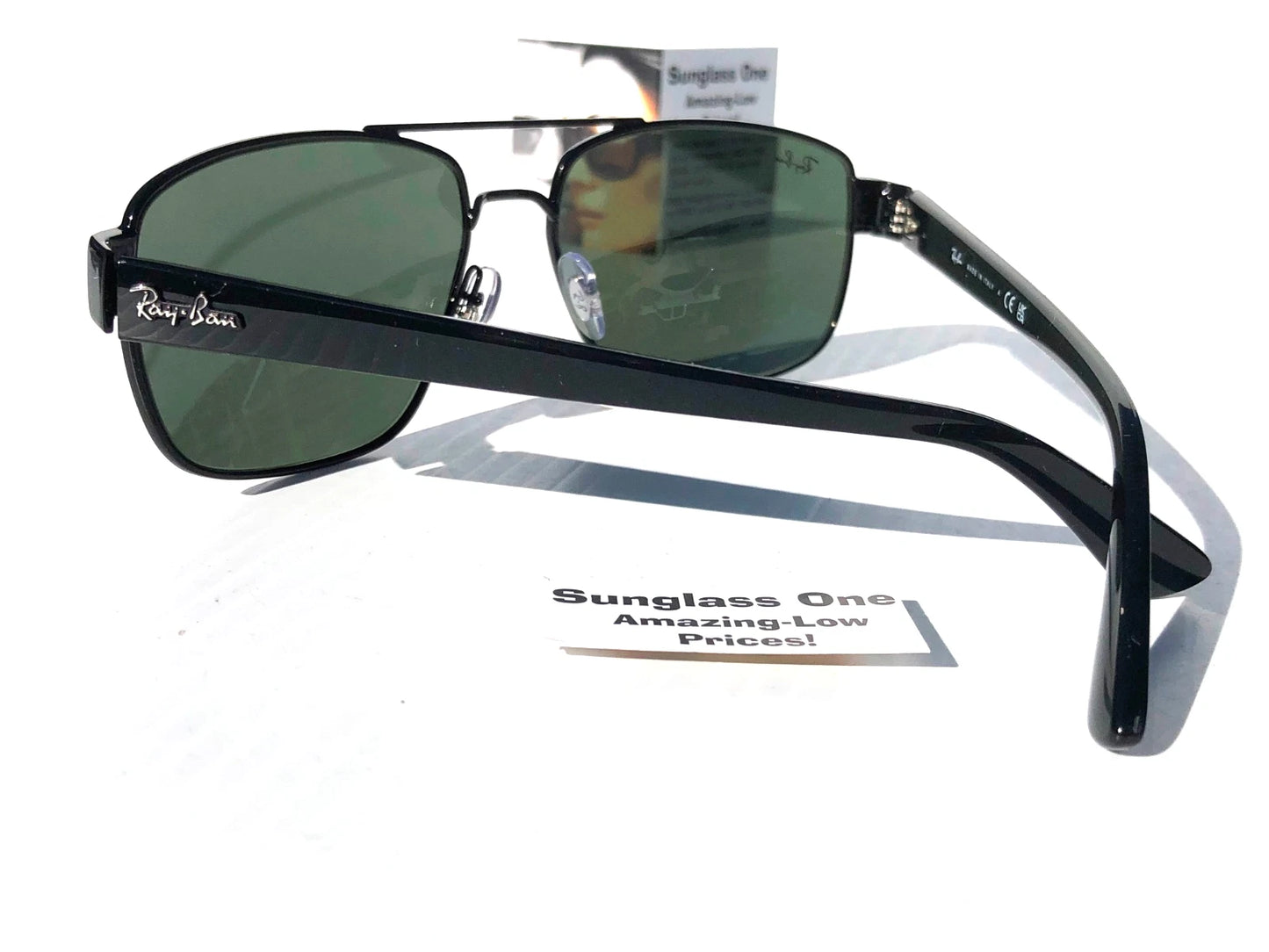 Ray Ban Shiny Gunmetal Silver Frame POLARIZED Green Grey Len Sunglass RB3483 004/58