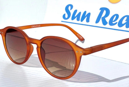 Gry Matter DESIGNER SUN READERS Matte Amber Round CREATIVE Bifocal Sunglass