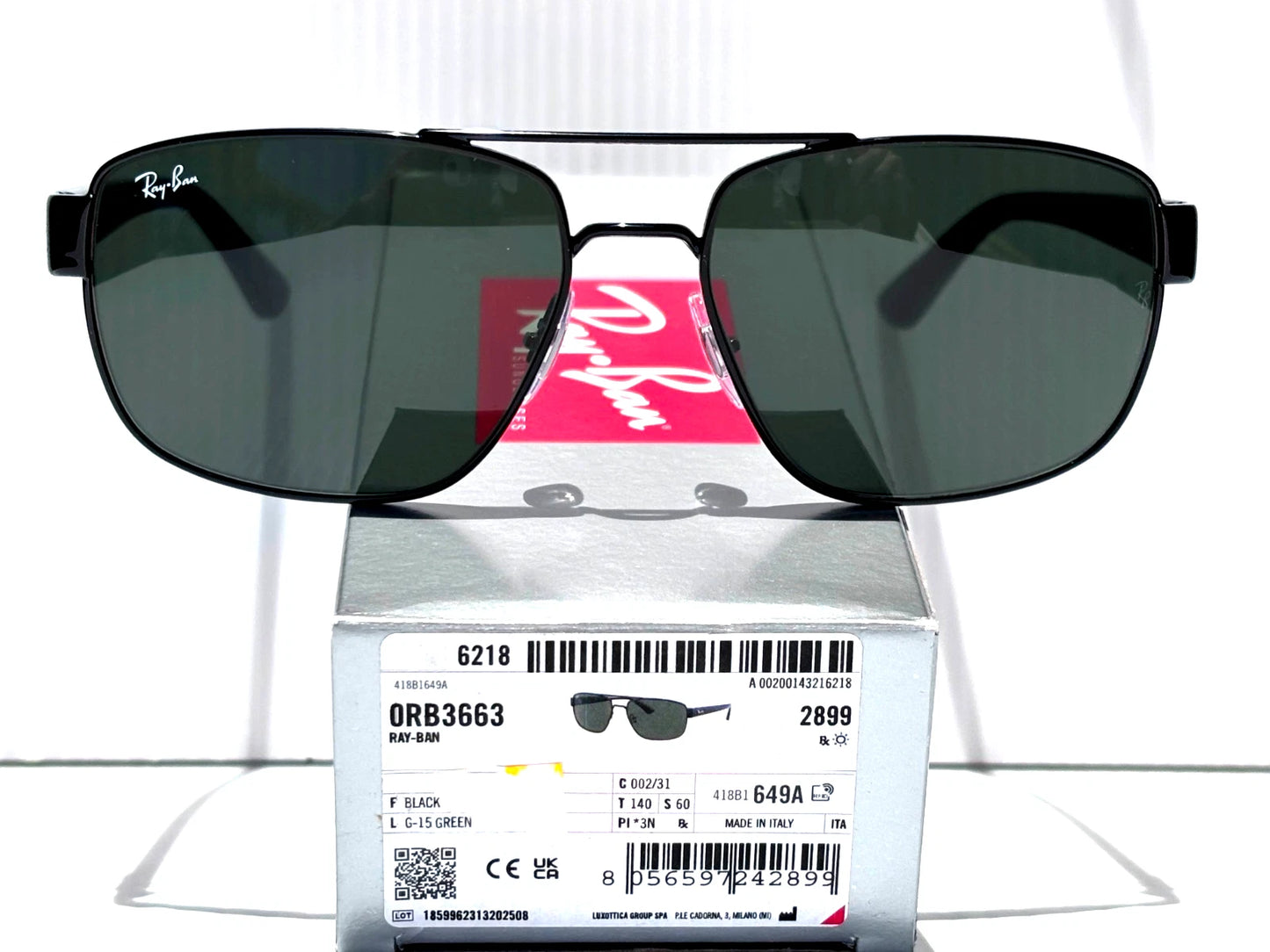 Ray Ban Shiny Gunmetal Silver Frame POLARIZED Green Grey Len Sunglass RB3483 004/58
