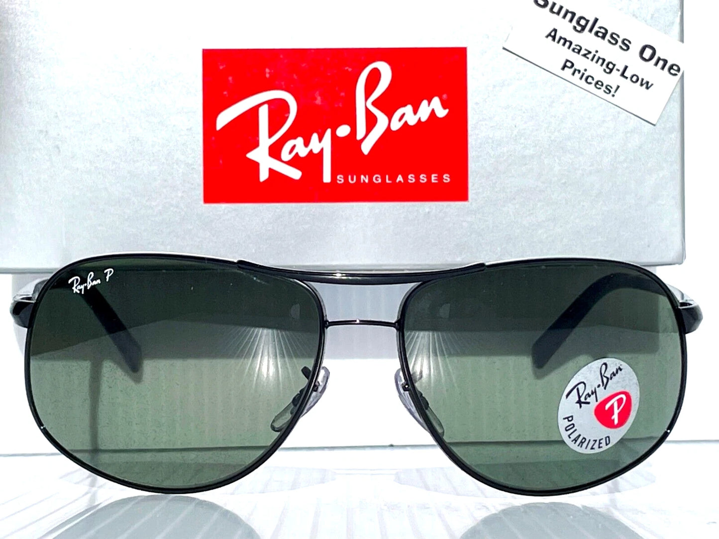 Ray Ban Shiny Black Metal POLARIZED Green Lens Sunglass RB3387 002/9A