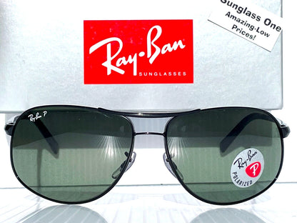 Ray Ban Shiny Black Metal POLARIZED Green Lens Sunglass RB3387 002/9A