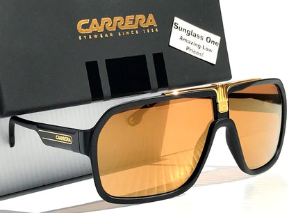 CARRERA Matte Black Gold Frame Gold Brown Lens Sunglass 1014/S I46K1