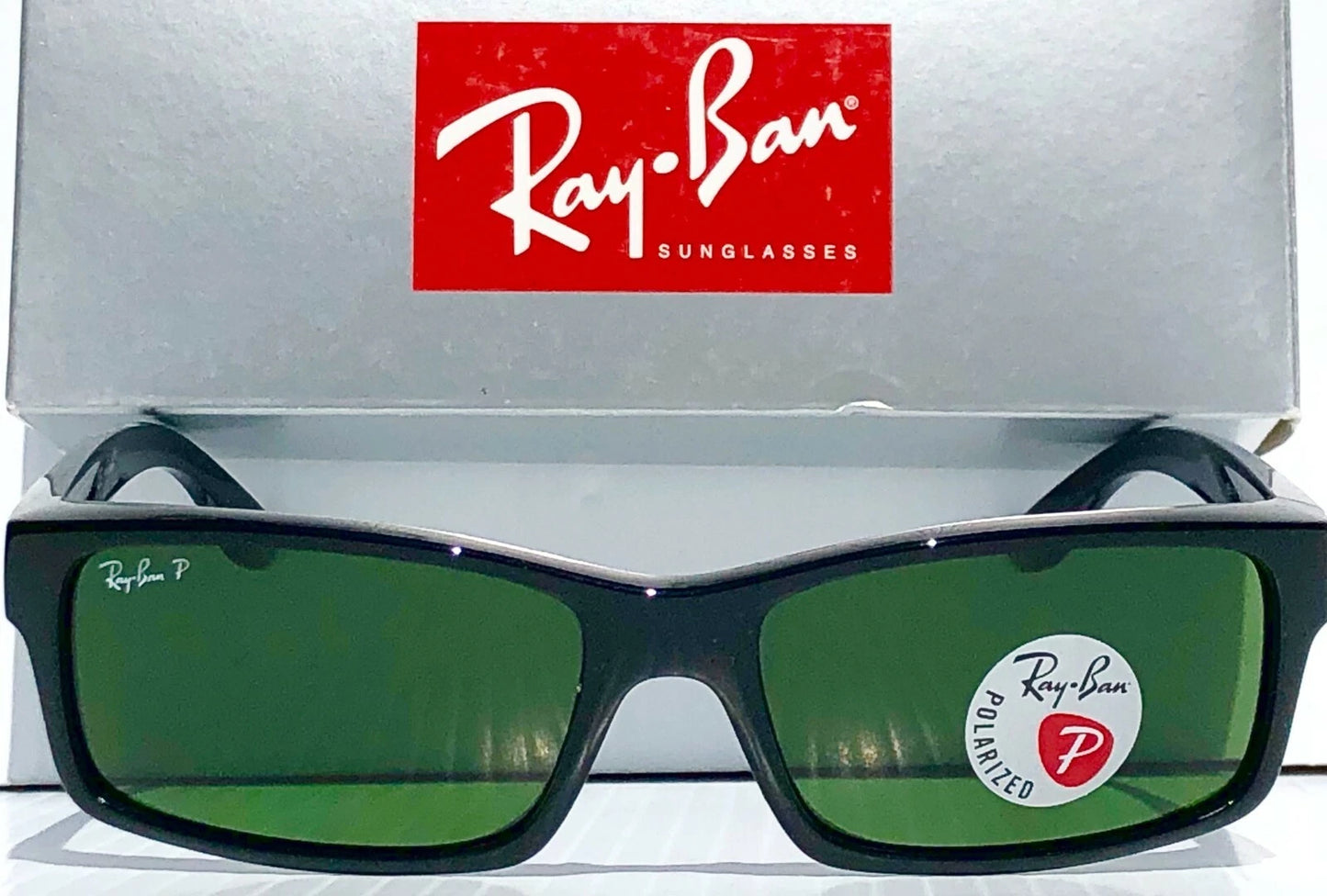 Ray Ban Shiny Black Rectangle POLARIZED Green Lens Sunglass RB4151 601