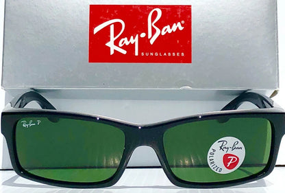 Ray Ban Shiny Black Rectangle POLARIZED Green Lens Sunglass RB4151 601
