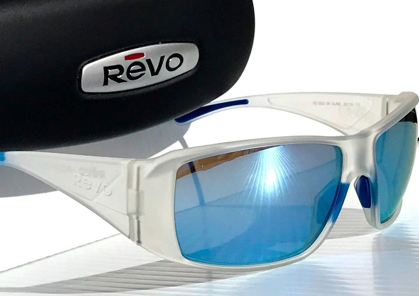 REVO DUNE Matte Crystal Clear POLARIZED Blue Lens Sunglass RE 1202 09 BL