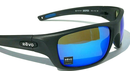 REVO JASPER Black Matte POLARIZED Blue GLASS Lens Sunglasses RE 1111 01 H2O