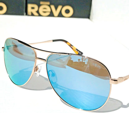 REVO RELAY 59mm Aviator Gold POLARIZED Blue Womens Lens Sunglass RE 1014 04 BL