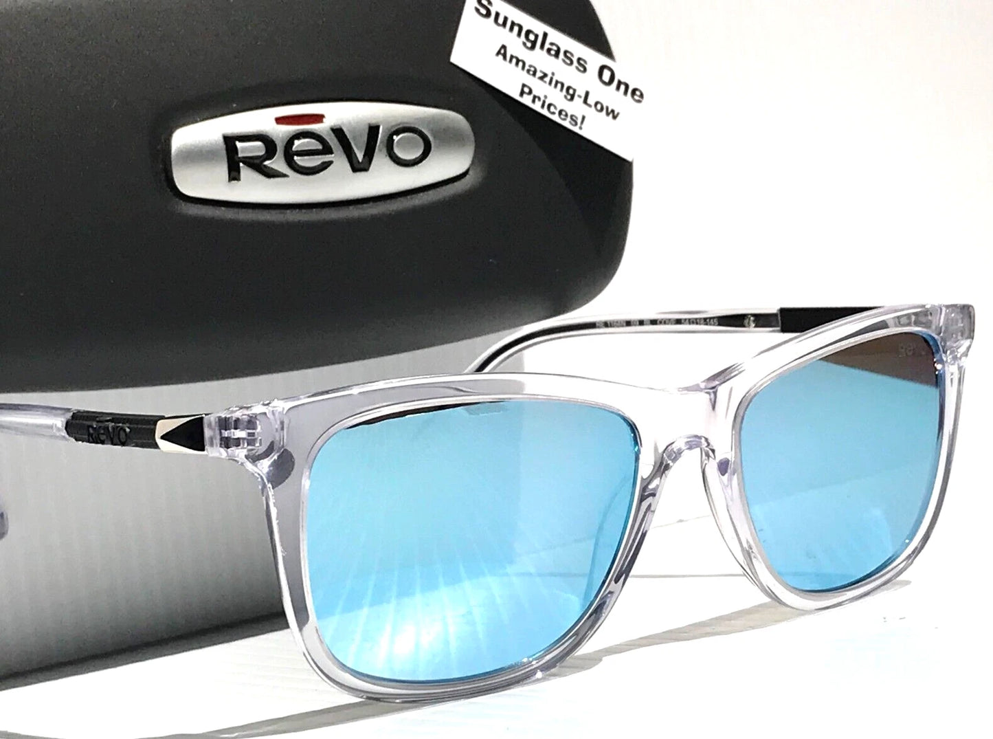 REVO COVE Shiny Crystal Clear POLARIZED Blue Lens Sunglass RE 1164N 09 BL
