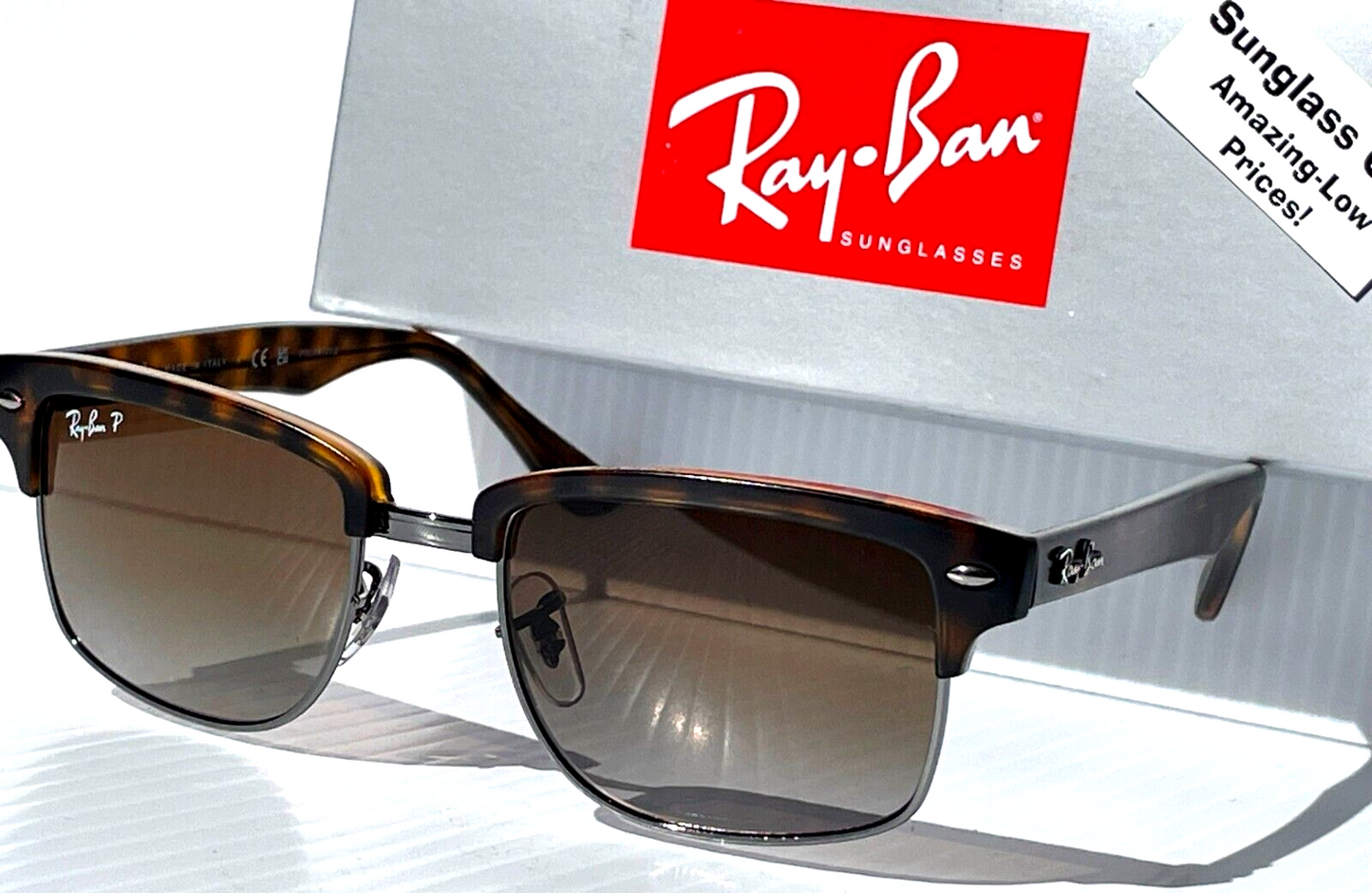 Ray Ban CLUBMASTER Demi Gloss Havana Frame POLARIZED Brown Lens Sunglass RB 4190 878/M2