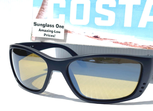 Costa Del Mar FISCH Black POLARIZED Sunrise Silver 580G GLASS Lens Sunglass 9054-13
