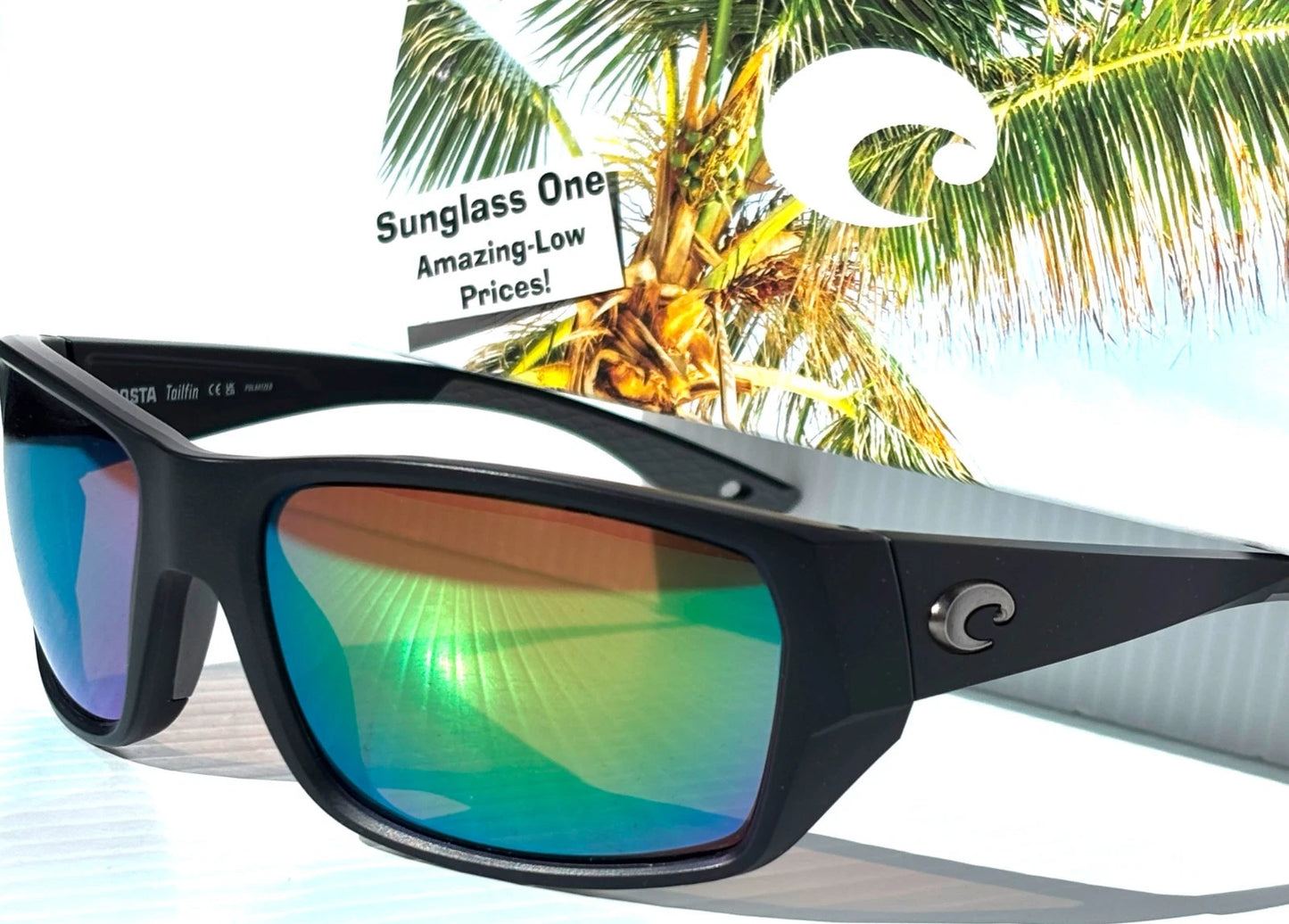 Costa Del Mar TAILFIN Matte Black POLARIZED Green Mirror 580P Lens Sunglass 9113-07 57mm