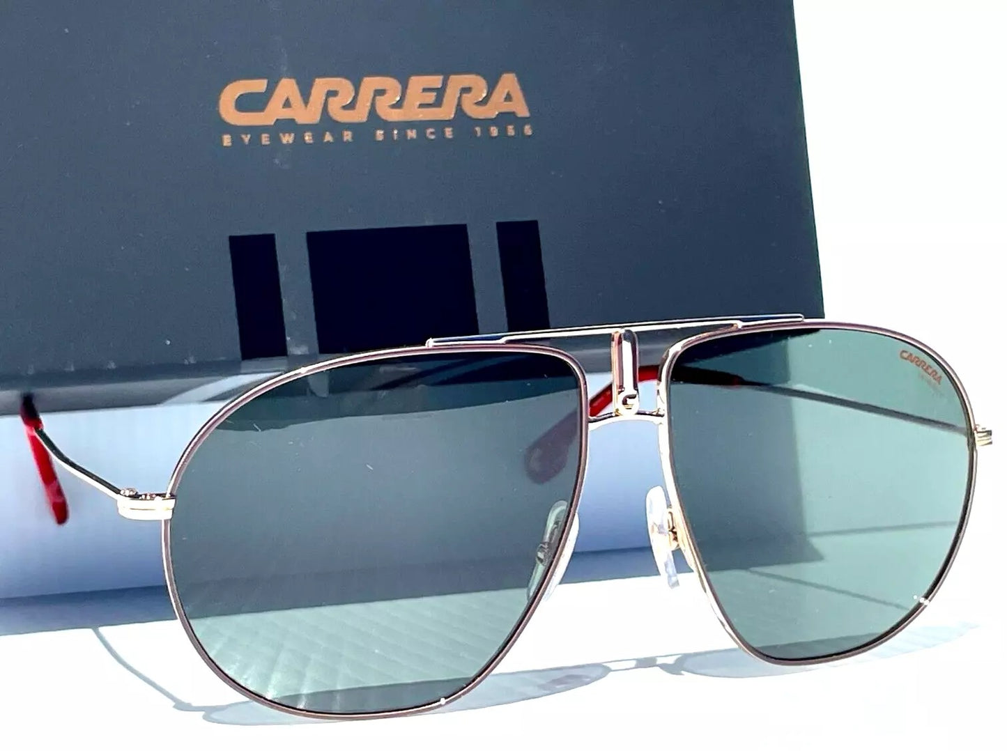 CARRERA Gold with Red Frame Green Grey Lens Sunglass BOUND 01QQT