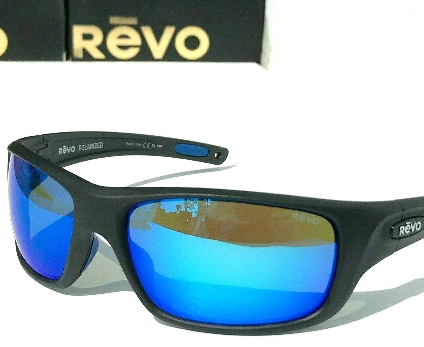 REVO JASPER Black Matte POLARIZED Blue GLASS Lens Sunglasses RE 1111 01 H2O