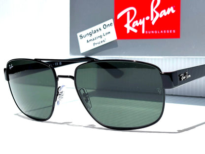 Ray Ban Shiny Gunmetal Silver Frame POLARIZED Green Grey Len Sunglass RB3483 004/58