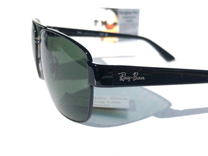 Ray Ban Shiny Gunmetal Silver Frame POLARIZED Green Grey Len Sunglass RB3483 004/58