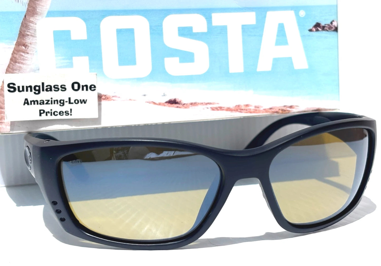 Costa Del Mar FISCH Black POLARIZED Sunrise Silver 580G GLASS Lens Sunglass 9054-13