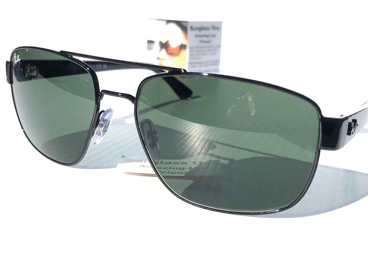 Ray Ban Shiny Gunmetal Silver Frame POLARIZED Green Grey Len Sunglass RB3483 004/58