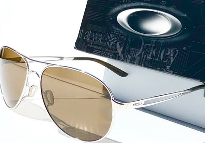 Oakley CAVEAT in Silver Frame with POLARIZED Galaxy Brown Lens Sunglasses oo4054 - Two-Lens Bundle!