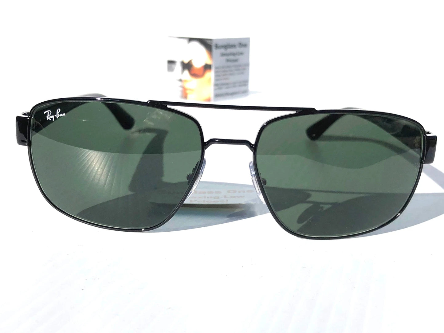 Ray Ban Shiny Gunmetal Silver Frame POLARIZED Green Grey Len Sunglass RB3483 004/58