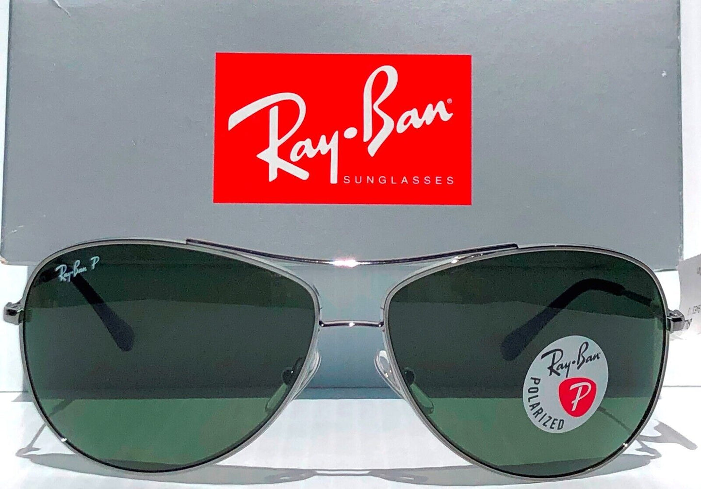 Ray Ban Gunmetal 63mm Aviator Frame POLARIZED Green Lens Sunglass RB 3293 004/9A