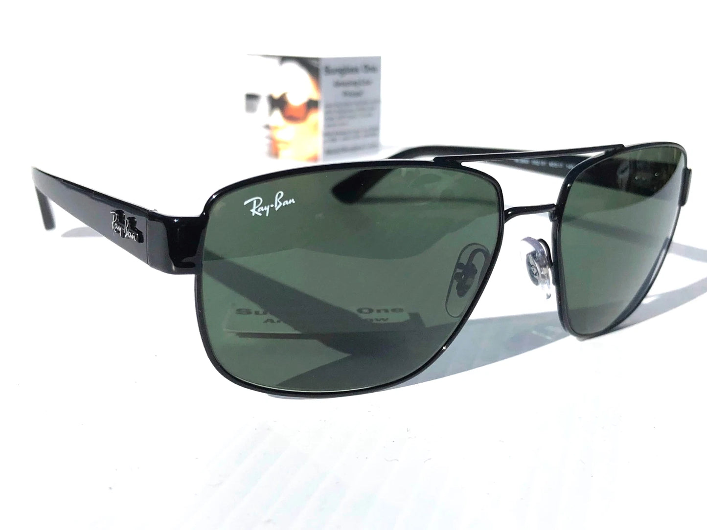 Ray Ban Shiny Gunmetal Silver Frame POLARIZED Green Grey Len Sunglass RB3483 004/58