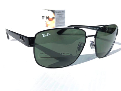 Ray Ban Shiny Gunmetal Silver Frame POLARIZED Green Grey Len Sunglass RB3483 004/58