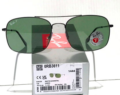 Ray Ban Matte Gunmetal Silver Frame POLARIZED Green Lens Sunglass RB 3611 029/O9