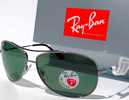 Ray Ban Gunmetal 63mm Aviator Frame POLARIZED Green Lens Sunglass RB 3293 004/9A