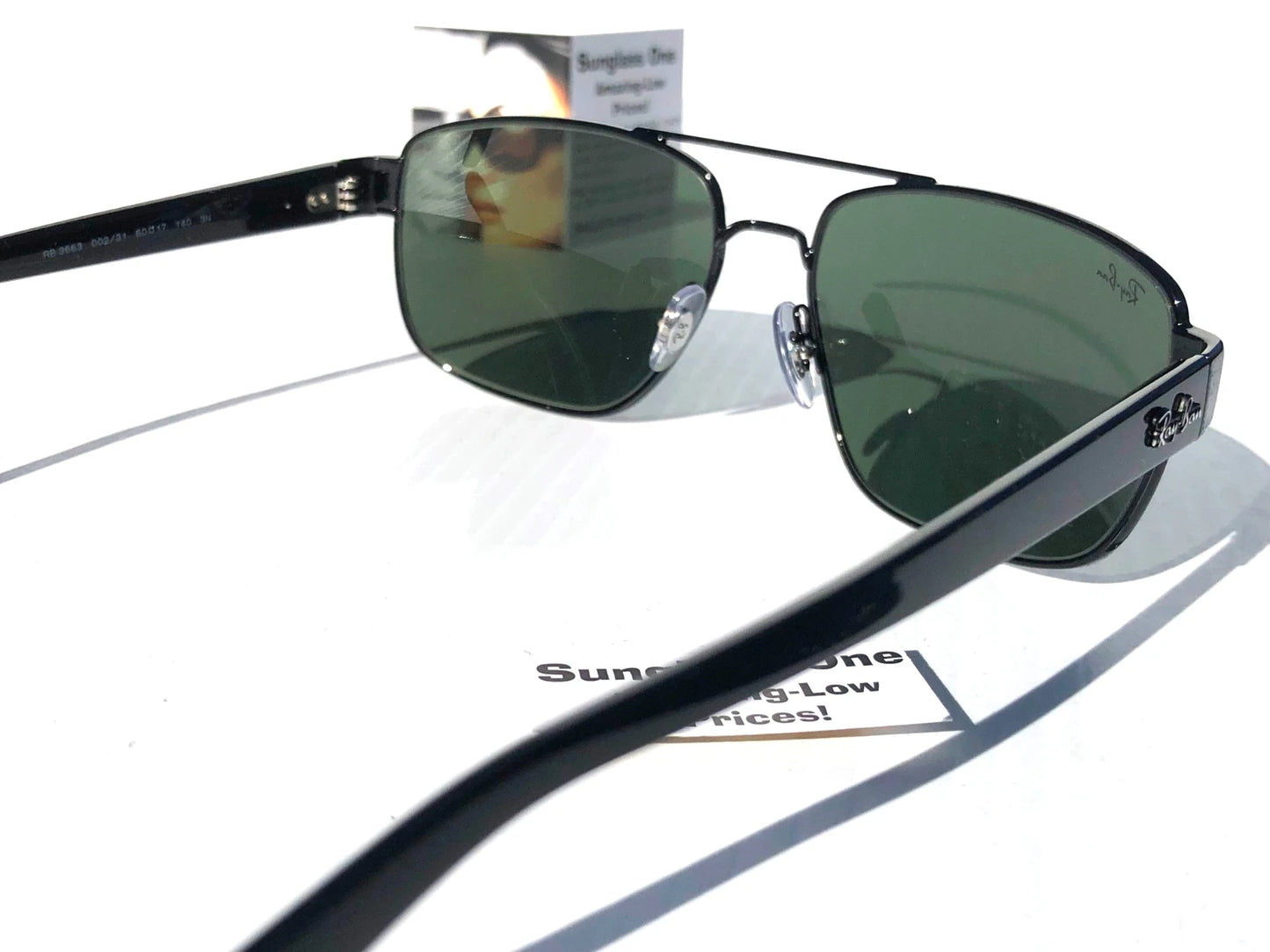 Ray Ban Shiny Gunmetal Silver Frame POLARIZED Green Grey Len Sunglass RB3483 004/58