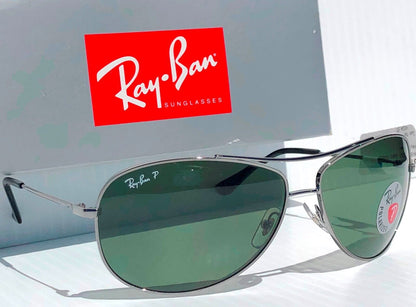 Ray Ban Gunmetal 63mm Aviator Frame POLARIZED Green Lens Sunglass RB 3293 004/9A