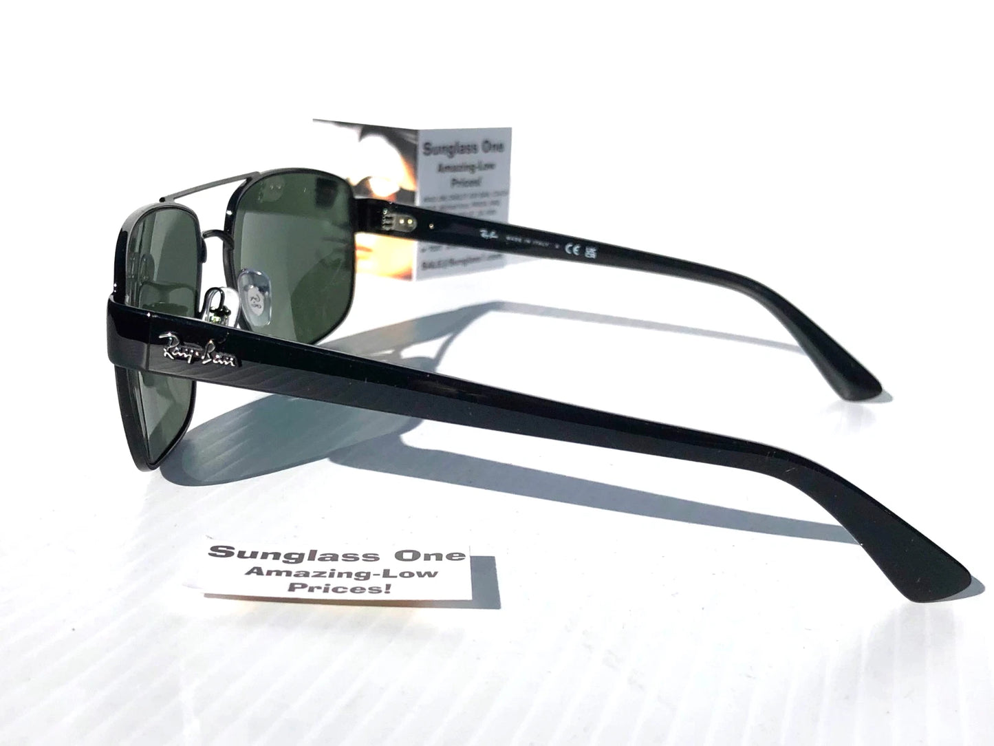 Ray Ban Shiny Gunmetal Silver Frame POLARIZED Green Grey Len Sunglass RB3483 004/58