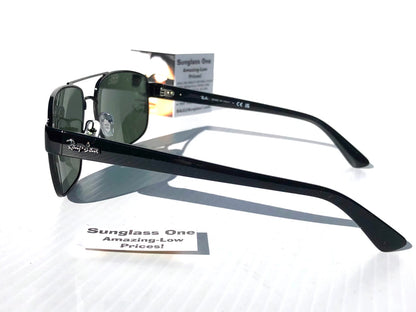 Ray Ban Shiny Gunmetal Silver Frame POLARIZED Green Grey Len Sunglass RB3483 004/58