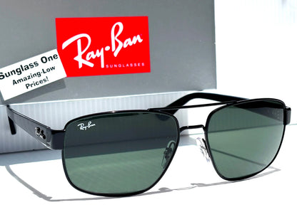 Ray Ban Shiny Gunmetal Silver Frame POLARIZED Green Grey Len Sunglass RB3483 004/58