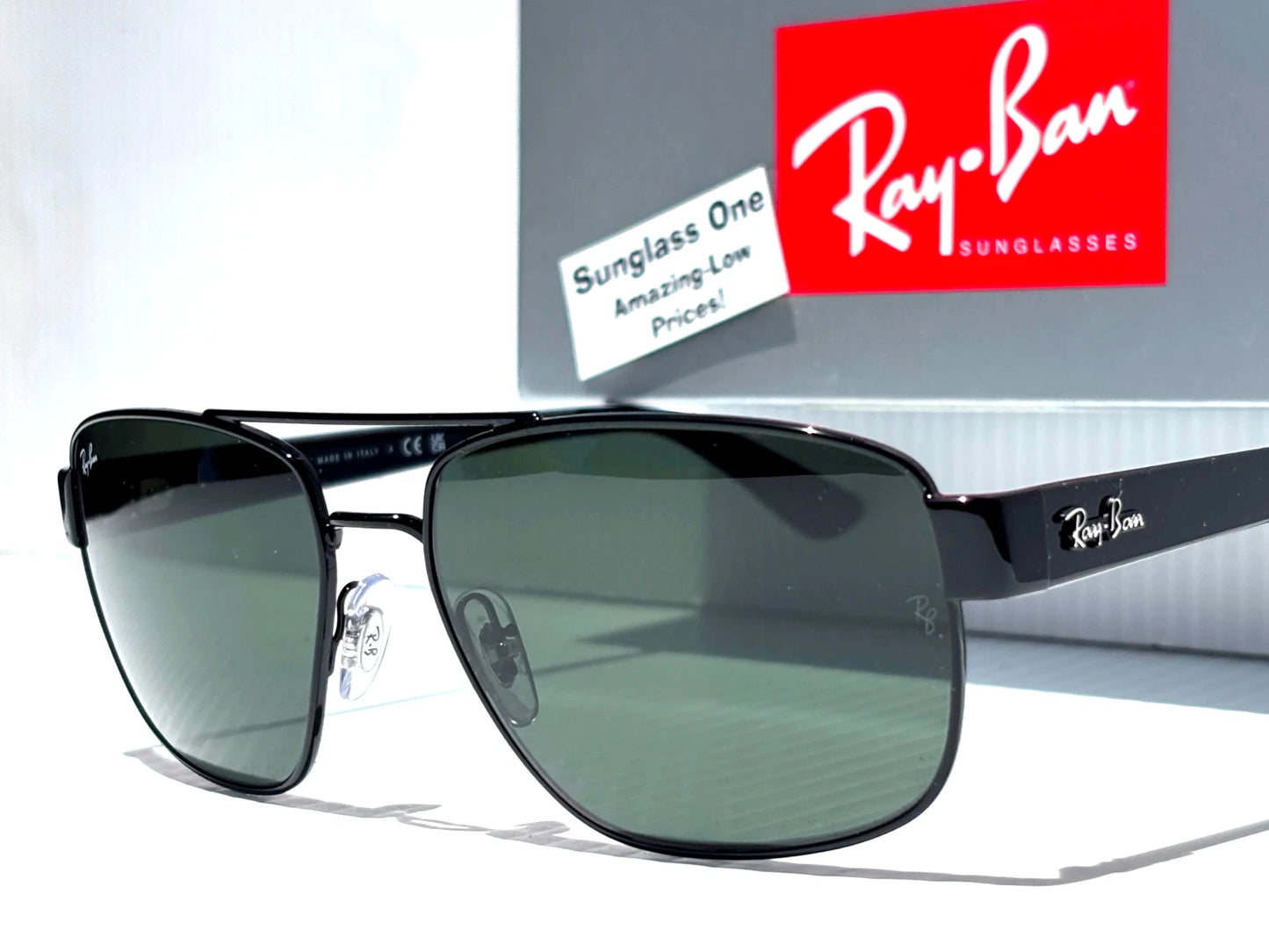 Ray Ban Shiny Gunmetal Silver Frame POLARIZED Green Grey Len Sunglass RB3483 004/58