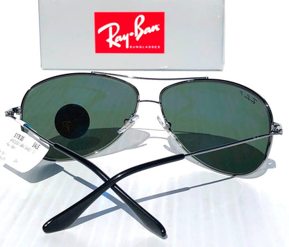 Ray Ban Gunmetal 63mm Aviator Frame POLARIZED Green Lens Sunglass RB 3293 004/9A