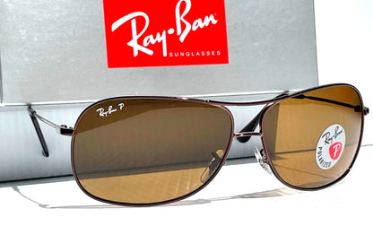Ray Ban Bronze 64mm Aviator Frame POLARIZED Brown lens Sunglass RB3267