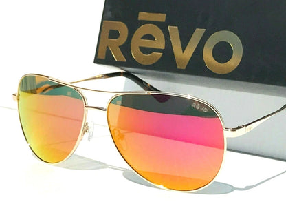 REVO RELAY S Shiny Gold POLARIZED Red Mirror Lens Sunglass RE 1014 04 SP