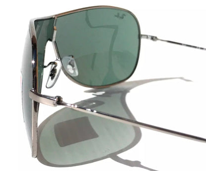 Ray Ban HIGHSTREET Chrome Metal Shield Frame Green Lens Sunglass RB 3211 004/71