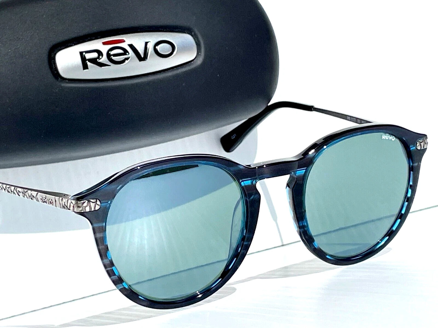 REVO PYTHON 3 Blue Horn Round GLASS Gray Lens Sunglass RE 1177 05 SG50