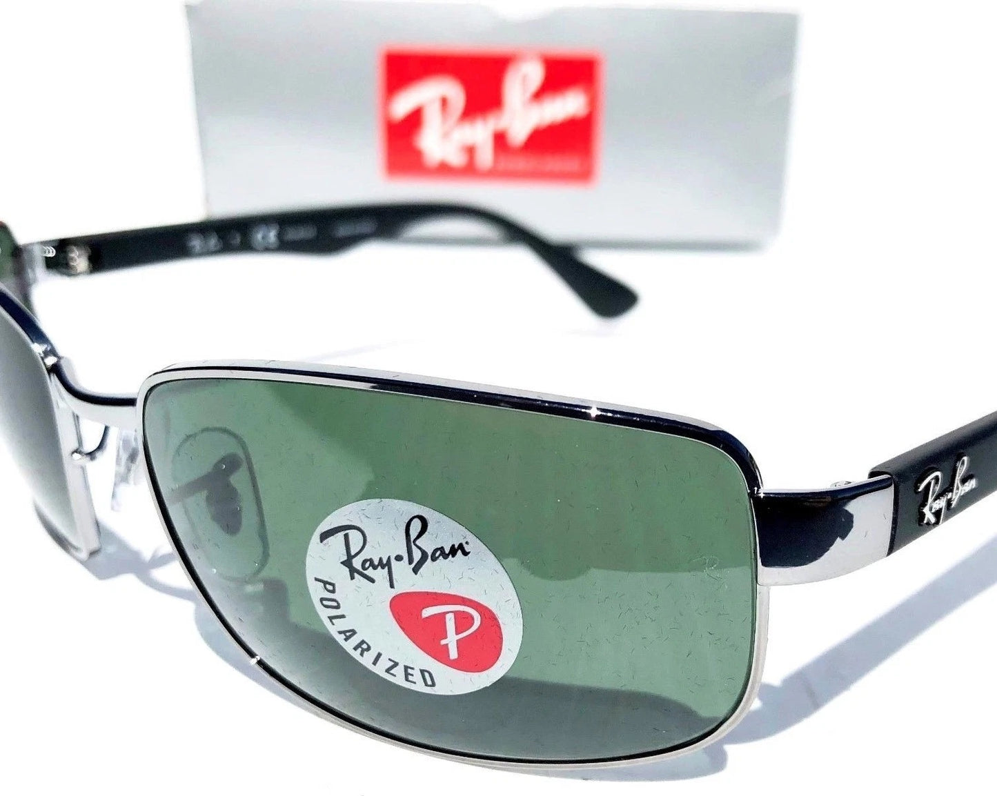 Ray Ban Gunmetal & Black Frame POLARIZED Green G15 Lens Sunglass RB 3478 004/58