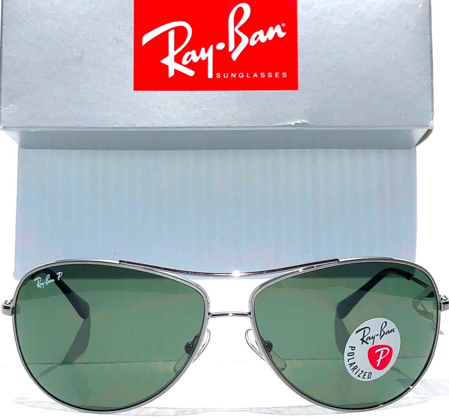 Ray Ban Gunmetal 63mm Aviator Frame POLARIZED Green Lens Sunglass RB 3293 004/9A