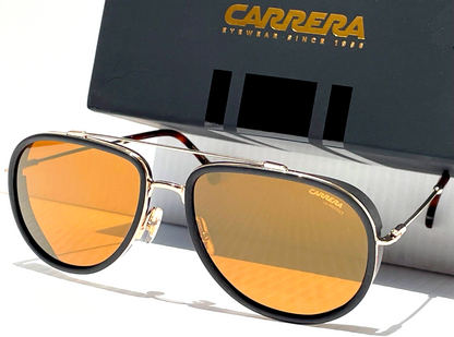 CARRERA Gold Round Black Frame Brown Gold Mirror Lens Sunglass 166/S J5GK1