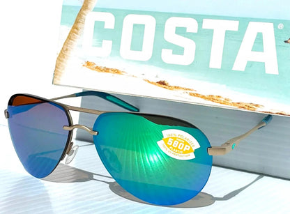 Costa Del Mar HELO Champaign Aviator POLARIZED Green Mirror 580P Sunglass HLO 243
