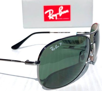 Ray Ban Gunmetal 63mm Aviator Frame POLARIZED Green Lens Sunglass RB 3293 004/9A