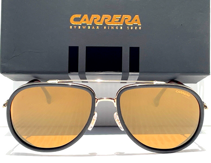 CARRERA Gold Round Black Frame Brown Gold Mirror Lens Sunglass 166/S J5GK1