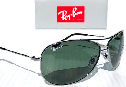 Ray Ban Gunmetal 63mm Aviator Frame POLARIZED Green Lens Sunglass RB 3293 004/9A