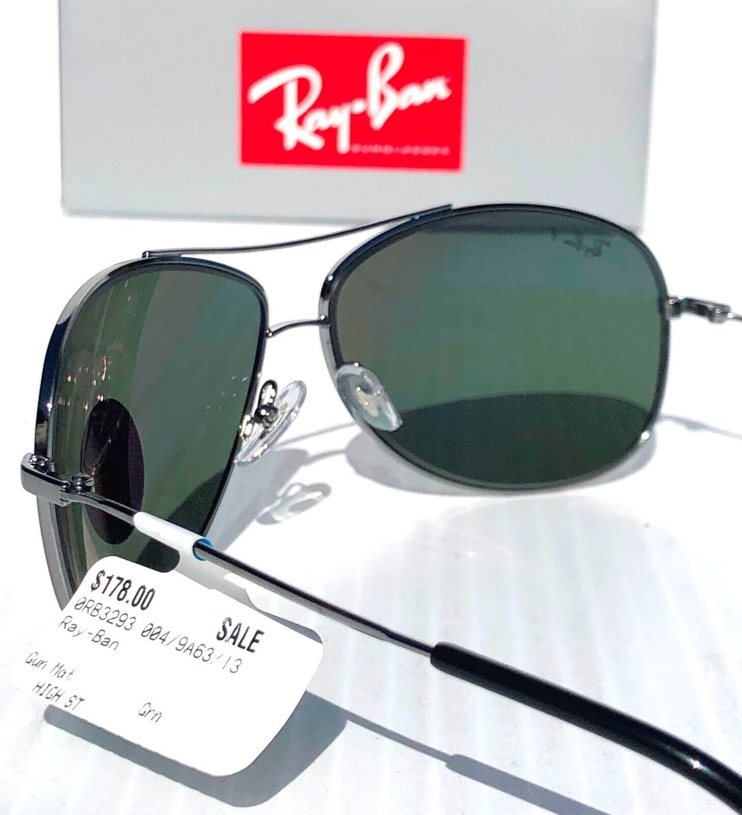 Ray Ban Gunmetal 63mm Aviator Frame POLARIZED Green Lens Sunglass RB 3293 004/9A