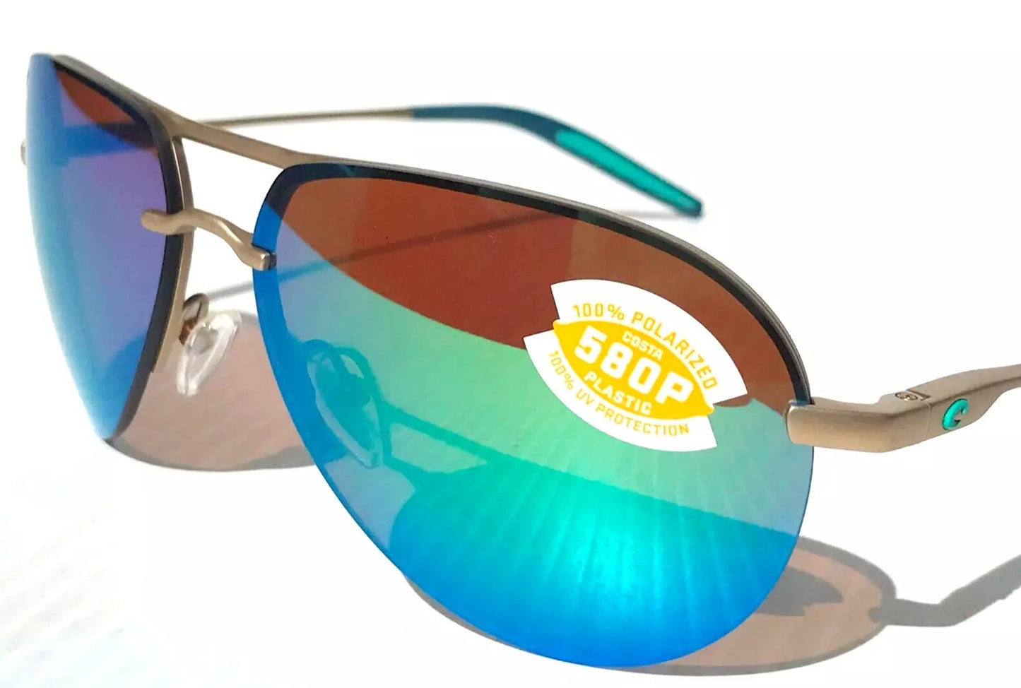 Costa Del Mar HELO Champaign Aviator POLARIZED Green Mirror 580P Sunglass HLO 243