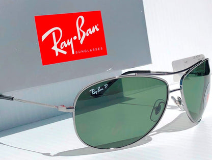 Ray Ban Gunmetal 63mm Aviator Frame POLARIZED Green Lens Sunglass RB 3293 004/9A