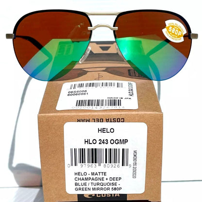 Costa Del Mar HELO Champaign Aviator POLARIZED Green Mirror 580P Sunglass HLO 243